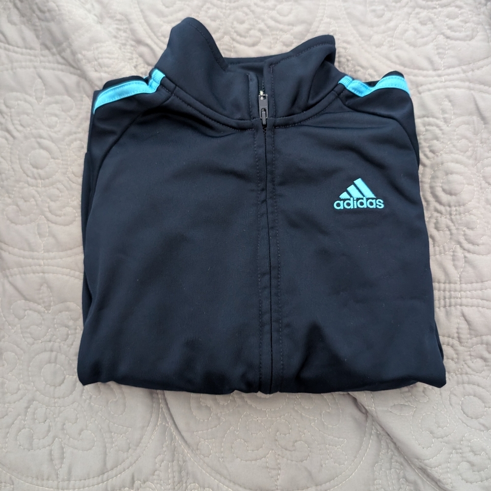 Kids Adidas Track Suit Set, Size 6, Color Blue with Teal Stripes